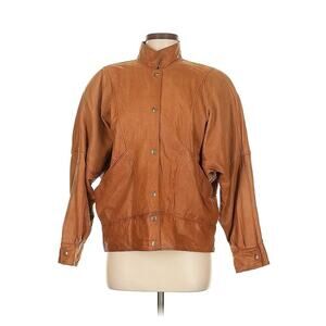 VTG Overland Leather Cognac Tan Brown Snap Close Bomber Jacket M